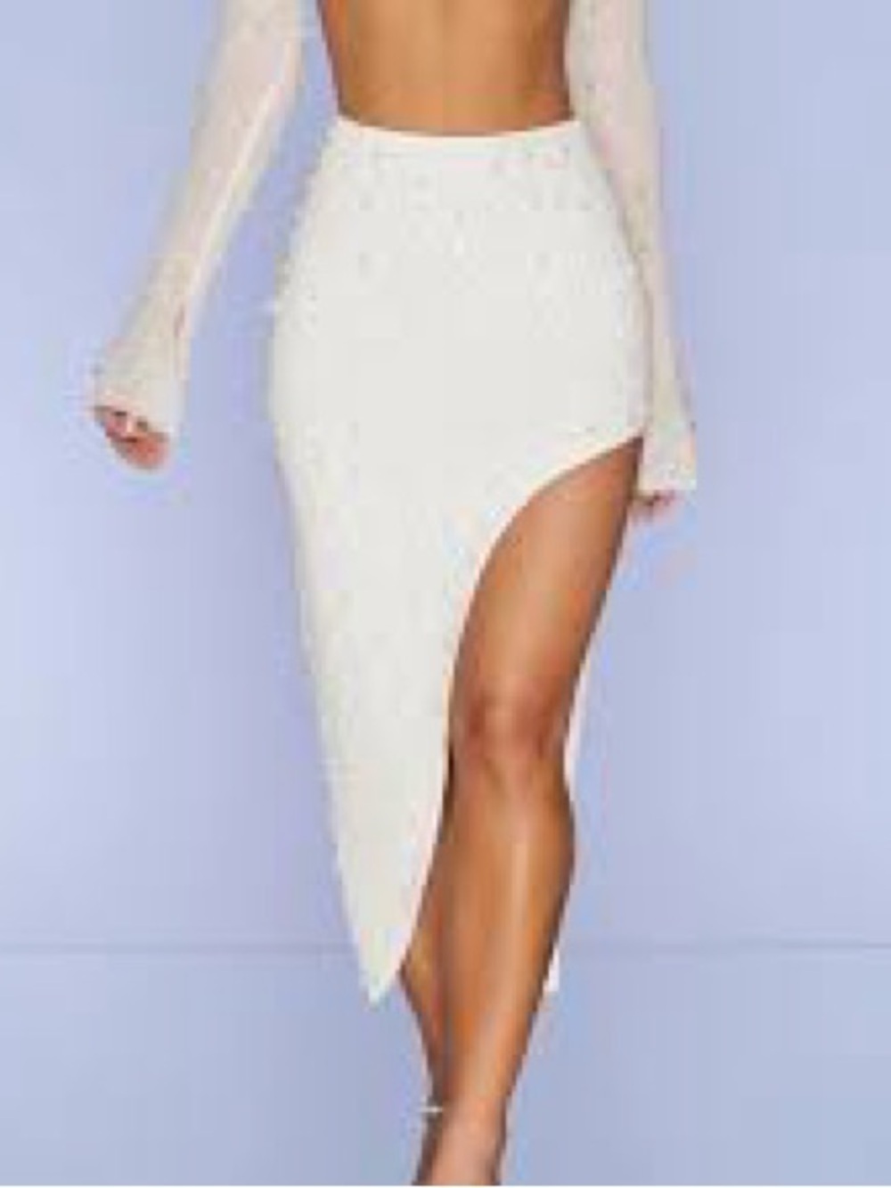Oh Polly Ivory White Pearl Beaded High Slit Midi Skirt Bridal Wedding Party 2 S - Picture 6 of 11